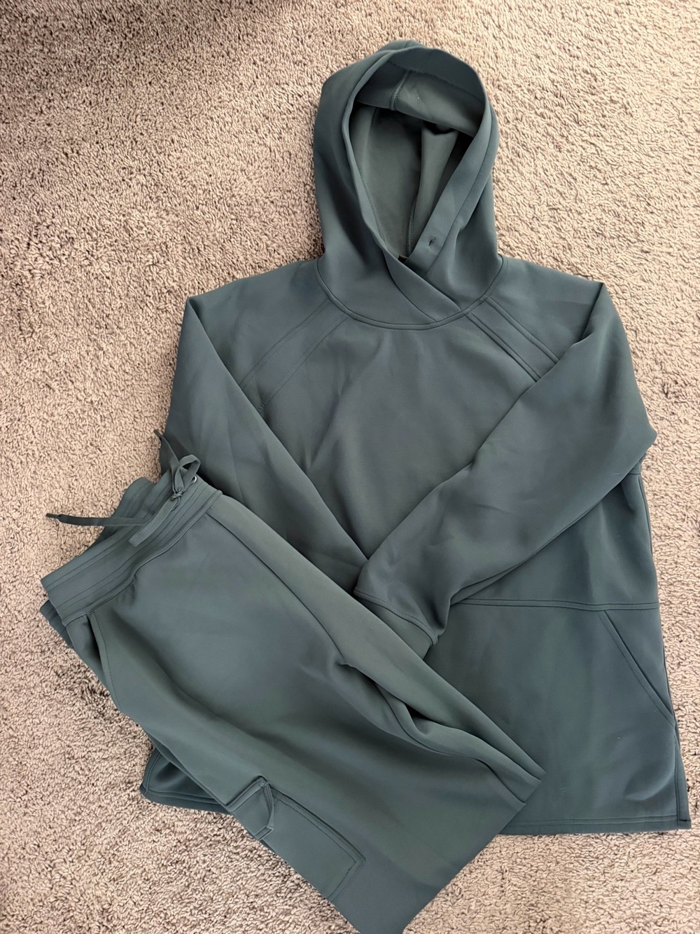 L/XL Women’s Hooded Sweatshirt & Jogger Set - Slate Green